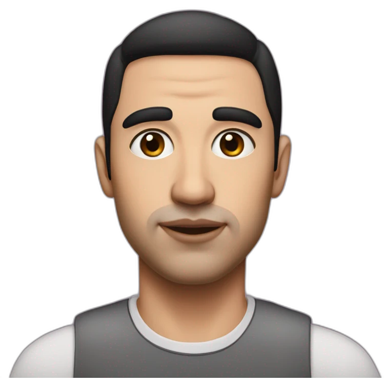 a man with straight short dark hair and dark eyes with large eyelashes and plump pink lips paint a draw emoji
