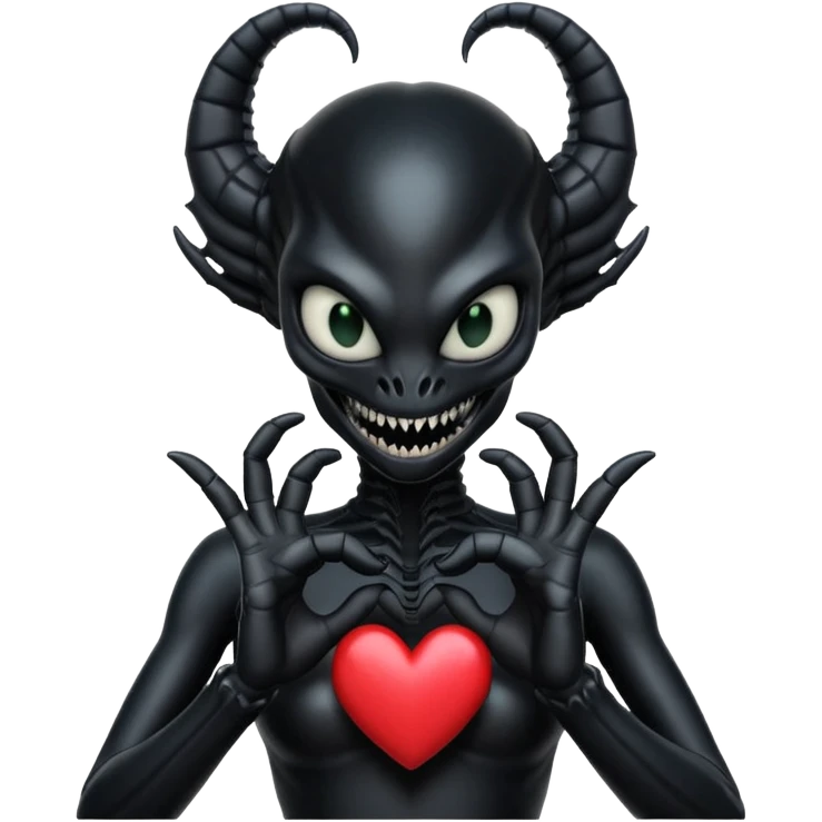 black xenomorph queen making heart sign emoji