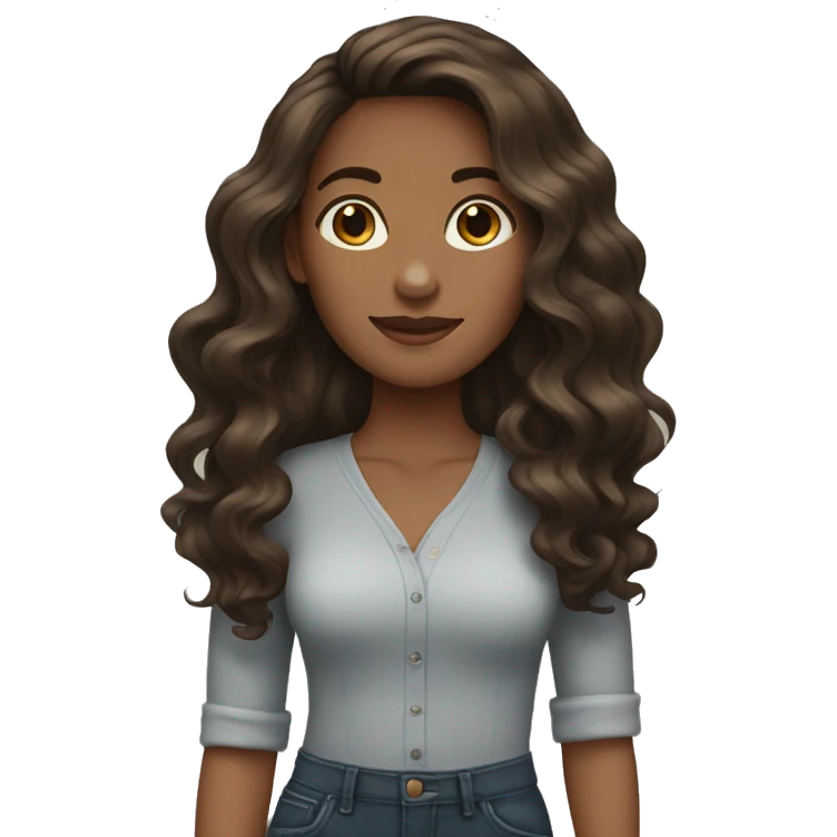 Brunette woman wavy hair medium kin emoji