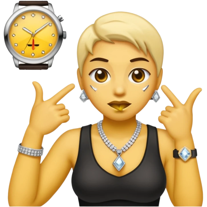 iPhone style emoji with yellow skin doing the bust down meme (diamond grill and watch) emoji