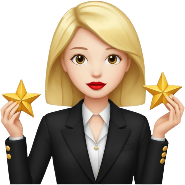 red lipstick, black blazer, holding a star emoji