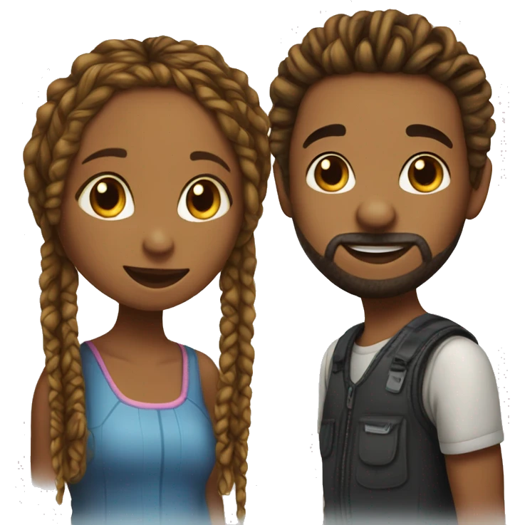 A girl with box braids and a boy with a short beard kissing emoji