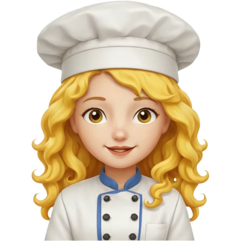 girl, yellow Long curly hair, happy, wearing chef uniform and chef hat emoji