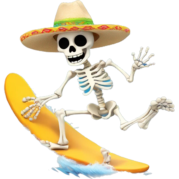 Skeleton with a sombrero surfing a wave  emoji