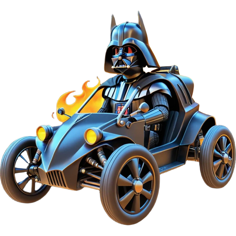 Mad max survival apocalypse ghostly sporty Darth Vader’s Batman-armored 1886 black graphite colored school buggy with horizontal holographic flames painted on the body sides and neon under glow  emoji