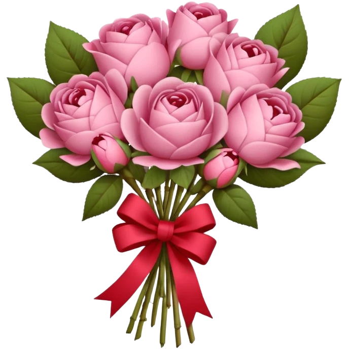 Bouquet of pink flower like rose and peony wrapped in kraft paper with red bow emoji