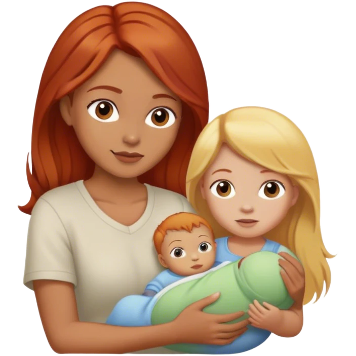 A woman with brown hair, a baby with red hair and a child with blonde hair  emoji