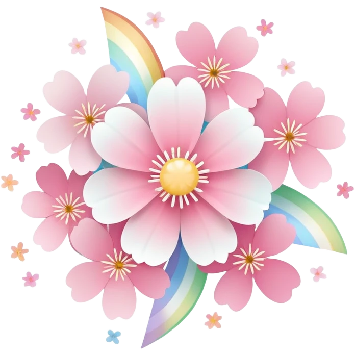Cute Pastel pink and white Cherry Blossom Sakura Starburst Rainbow emoji