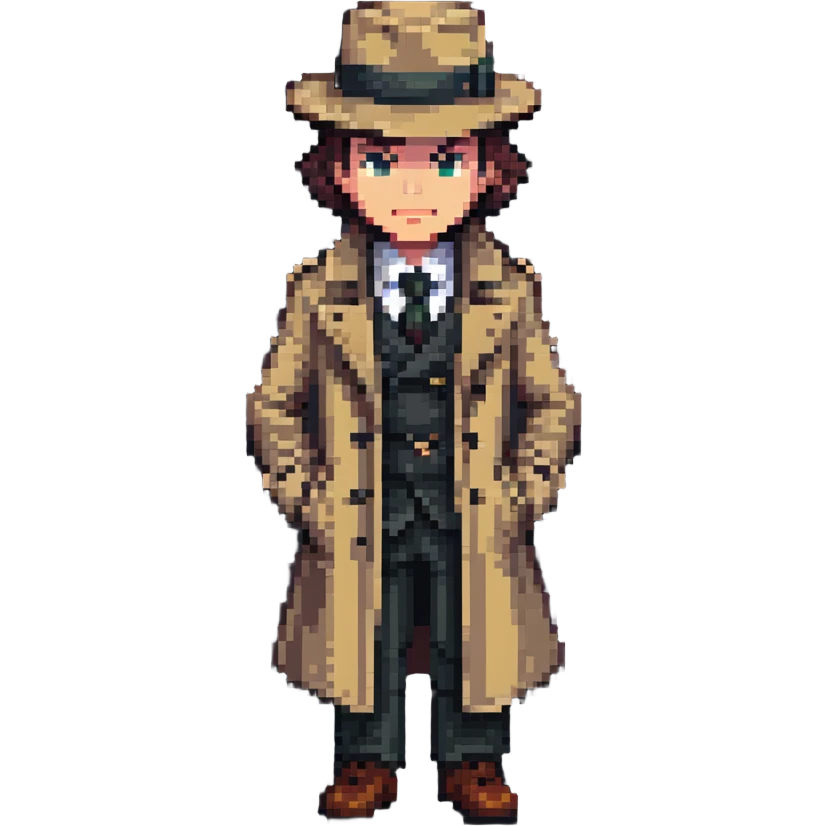Штирлиц as a pixel art character, retro spy theme emoji