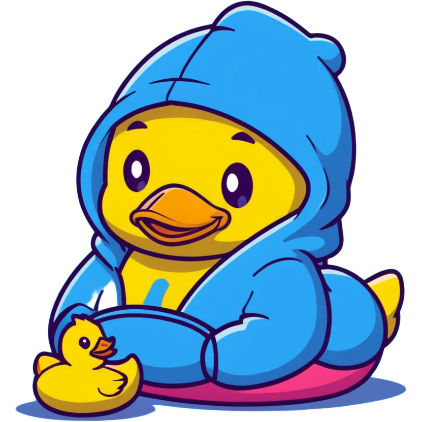 Cute yellow rubber duck wearing a colorful hoodie emoji
