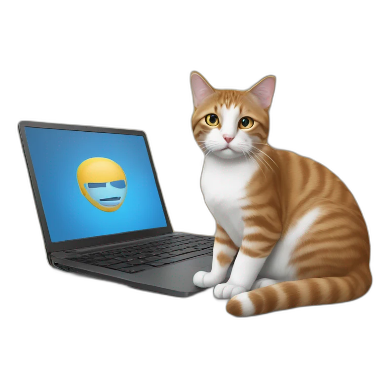 Un ordinateur avec un chat assis dessus emoji