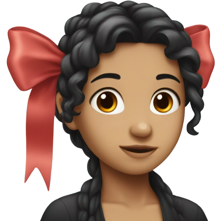 black open hair from behind with a light red bow emoji
