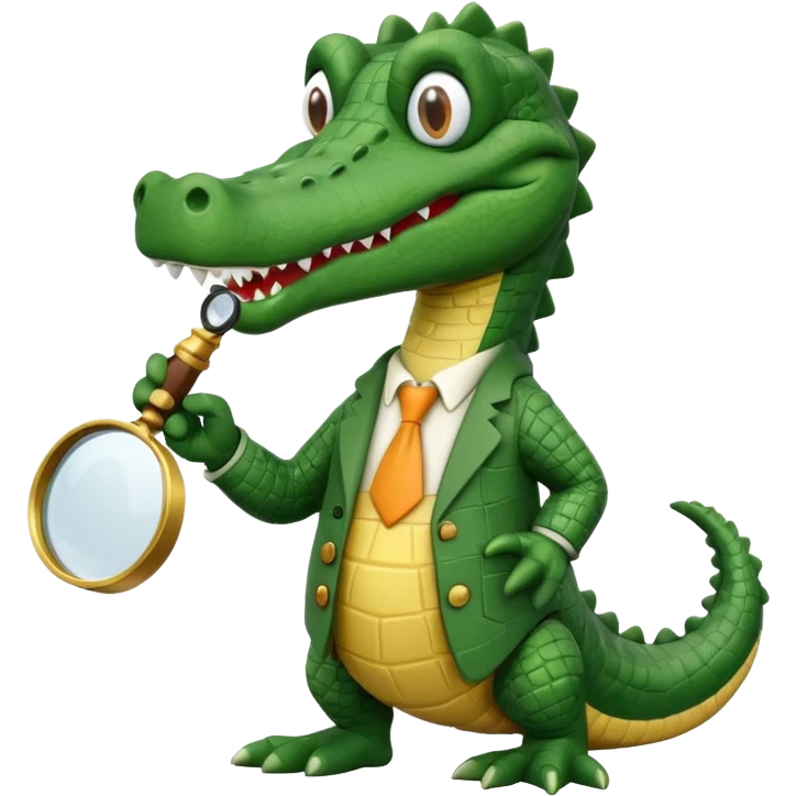 Add a solid white circle background behind a claymation style alligator professor with a magnifying glass, keeping the original style and lighting. emoji
