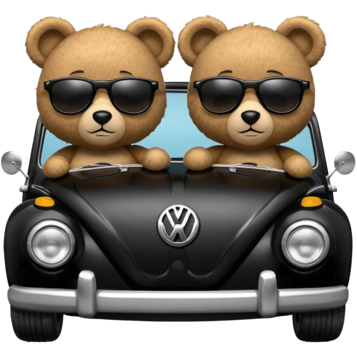 Two teddy bears in black Volkswagen  emoji