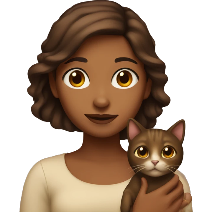 Brown girl with brown hairholding brown cat emoji