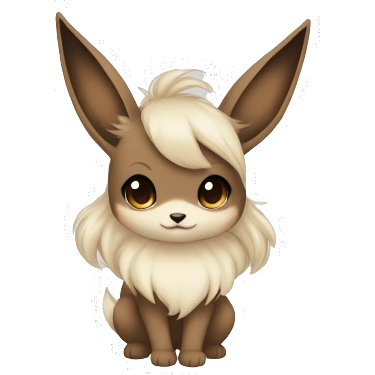 Kawaii Pale Eevee with dark brown long emo hair covering her eyes Full Body emoji