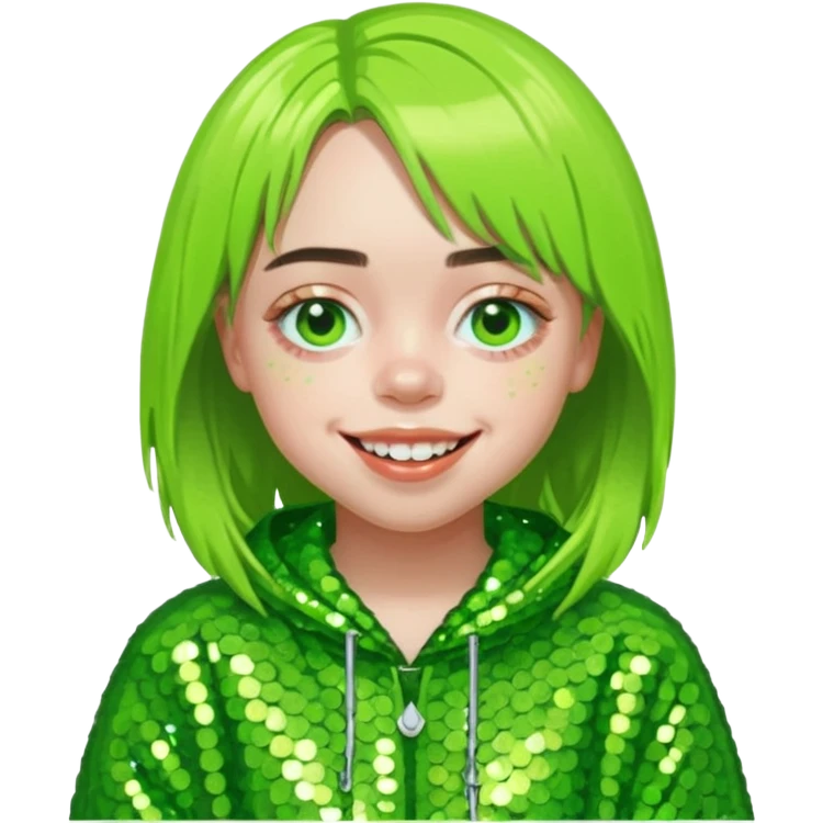 Billie Eilish with lime green sequin outfit emoji