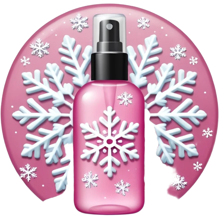 pink body mist bottle with white snowflakes emoji