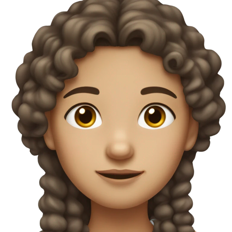 girl with long curly brown hair, she has light, white skin, two moles on her right cheek, brown hair emoji