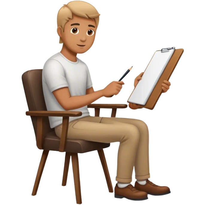 A man sits in a chair and draws emoji