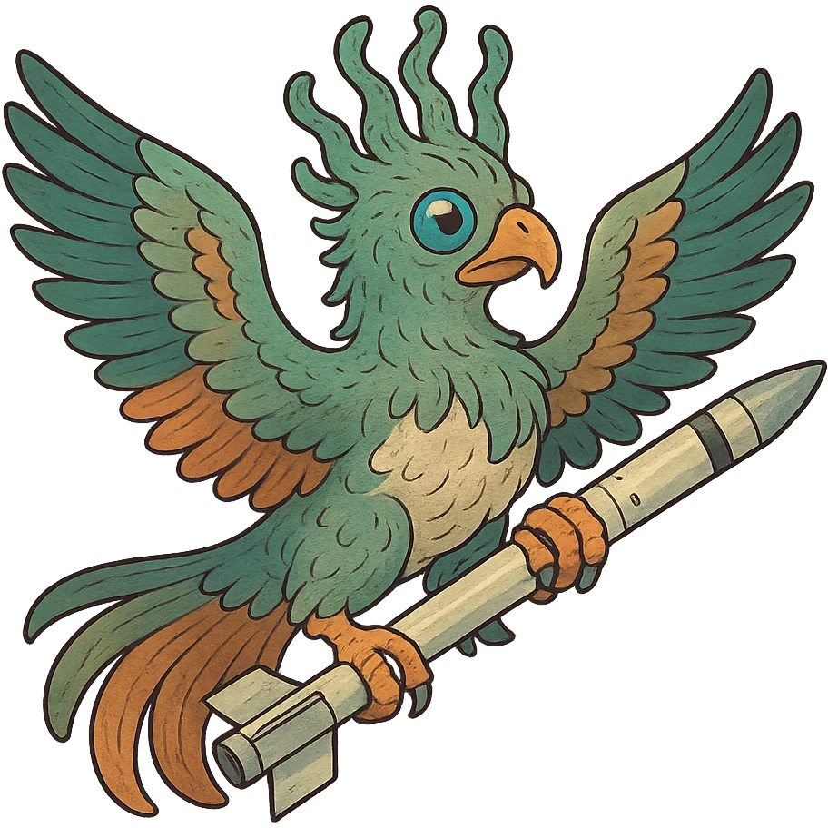 an insignia for a flag: a strange foreign alien bird creature, gripping a sidewinder missile in its' powerful claw
 emoji