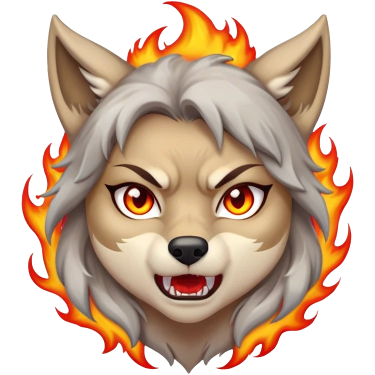 Fille louve énervée avec des flammes  emoji