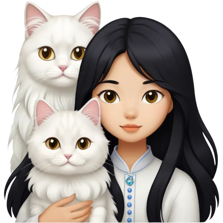 Chinese girl with White British longhair cat emoji