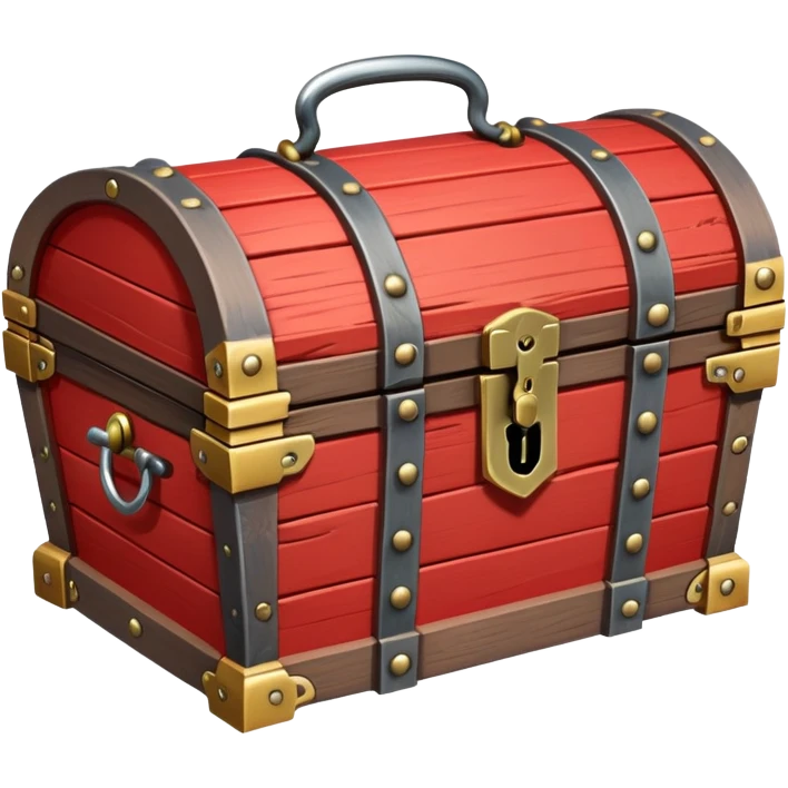 A red wooden treasure chest from an RPG, with metal hinges and a lock emoji