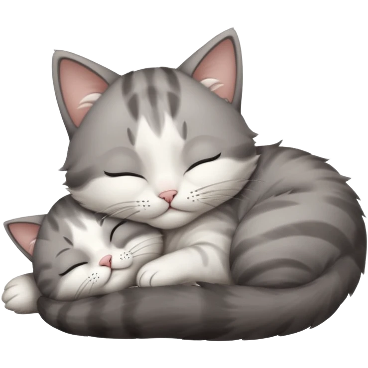 grey and white small cat with eyes closed lying down upside down tightly hugging its own face emoji