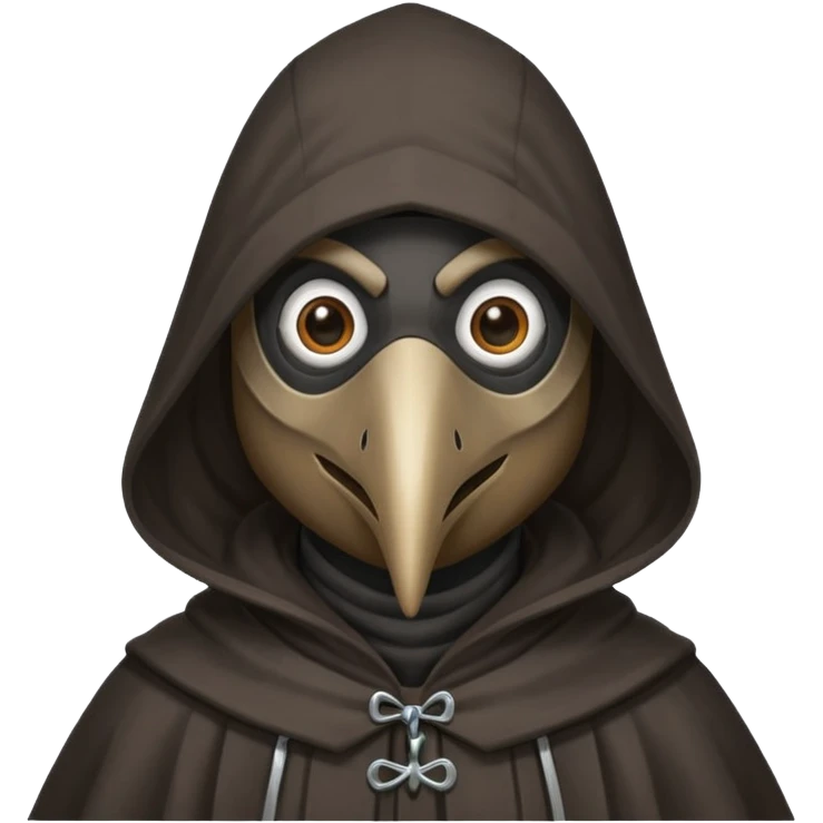 plague doctor
hooded cloak - dark black/charcoal
cute, simplified style
happy expression emoji