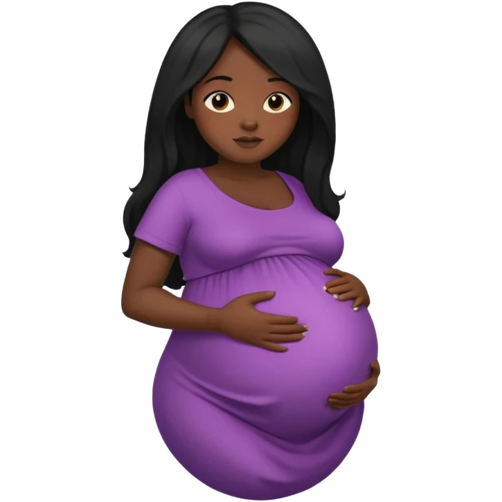 Dark black skin, african black Woman with huge pregnant belly, long hair emoji