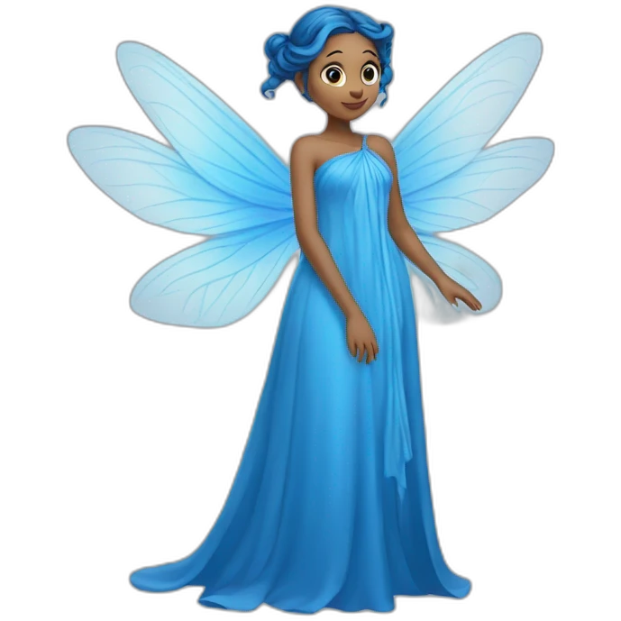 A blind fairy with long blue dress and big blue wings emoji