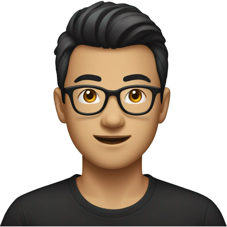 25 year old Asian male with glasses and pompadour hair, black tshirt emoji