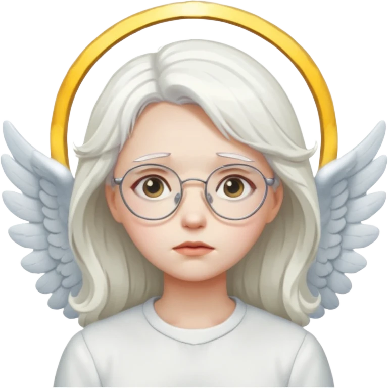 white hair girl angel, glasses, sad emoji