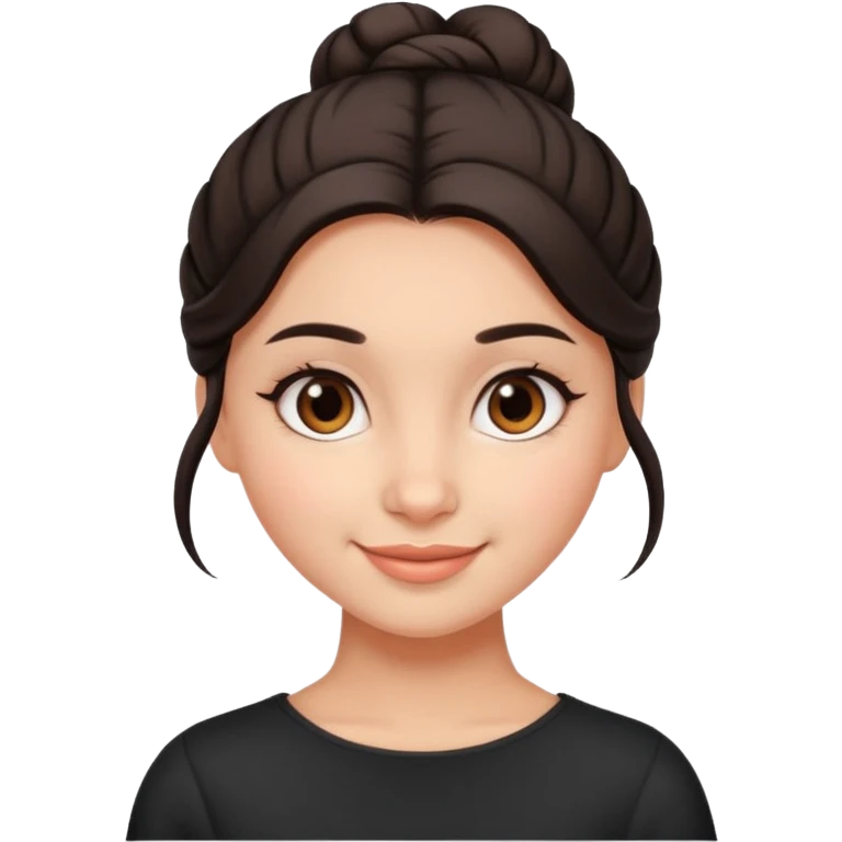 Cute smiling brown-eyed designer girl with her dark hair gathered in a careless bun emoji