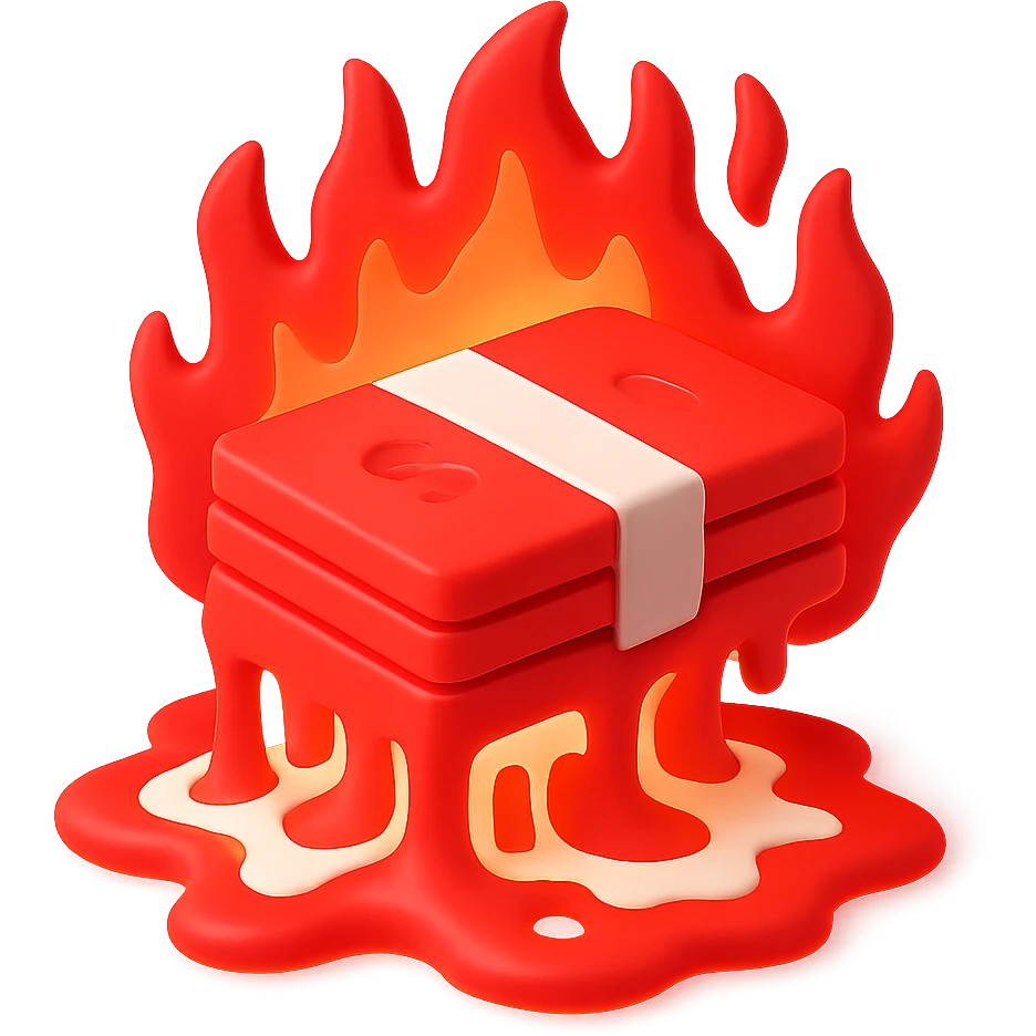 Change the cash to a vivid red color, remove the background so it is transparent, keep the molten lava effect bold and dynamic with fiery lava glow and intense heat effect. emoji