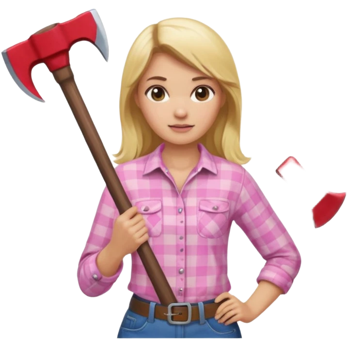 lumberjack blonde woman holding axe pink checked shirt emoji