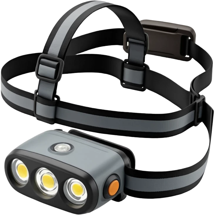 hiking headlamp inspired by Black Diamond Spot 400R, compact modern headlamp with central light, adjustable strap, subtle outdoor gear details, clean emoji style emoji