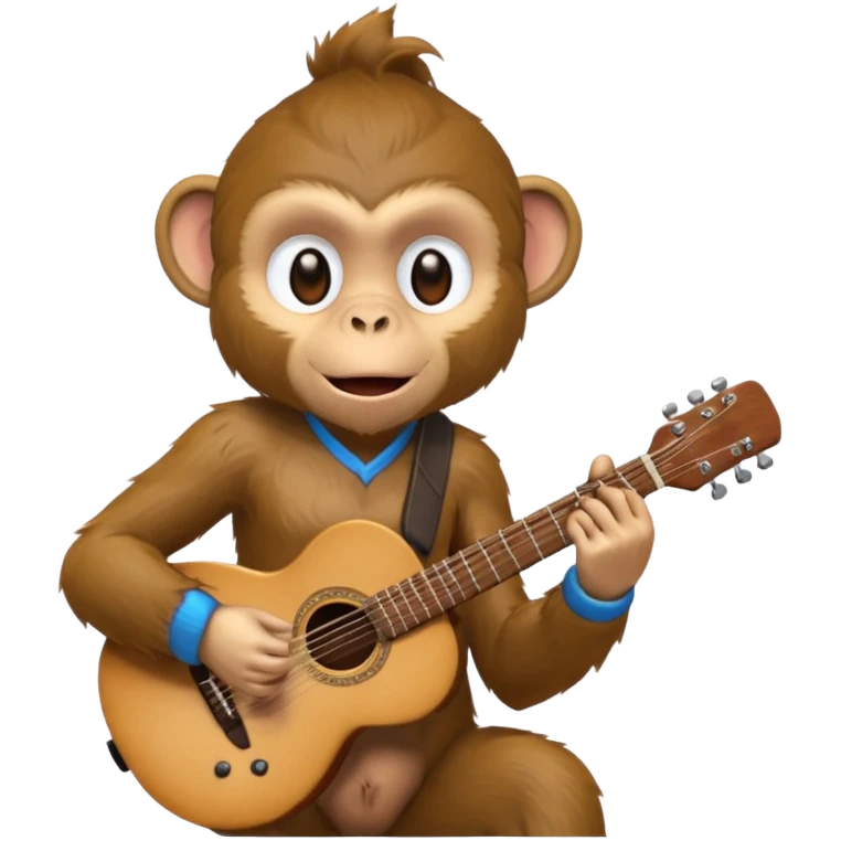 A monkey playing guitar, emotionally immersed in the music, portrait, bust up emoji