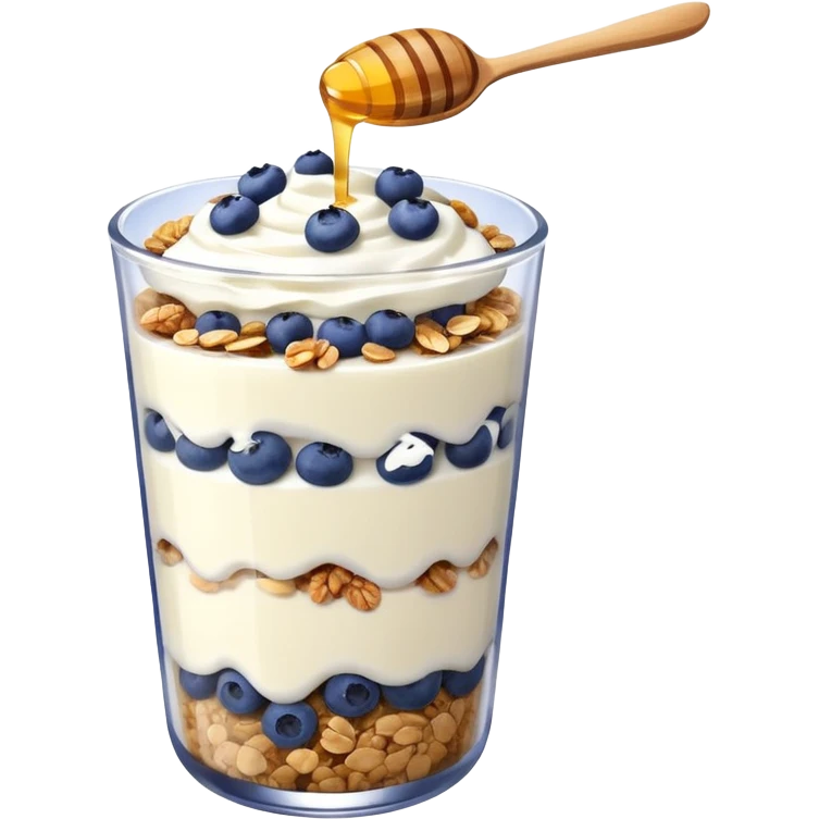 Yogurt parfait with granola layers and blueberries on top emoji