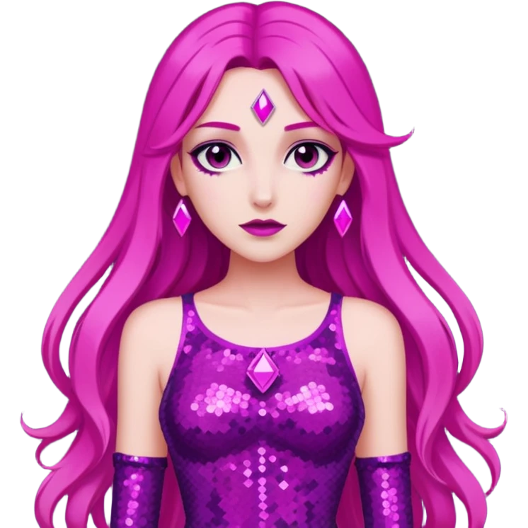 Persephone from Lore Olympus with long magenta hair, magenta sequin outfit emoji