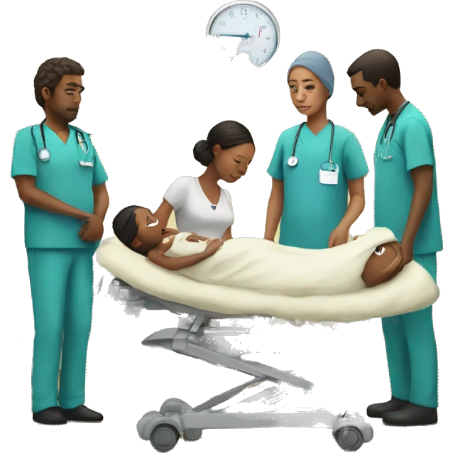 a woman gives birth and doctors stand nearby emoji