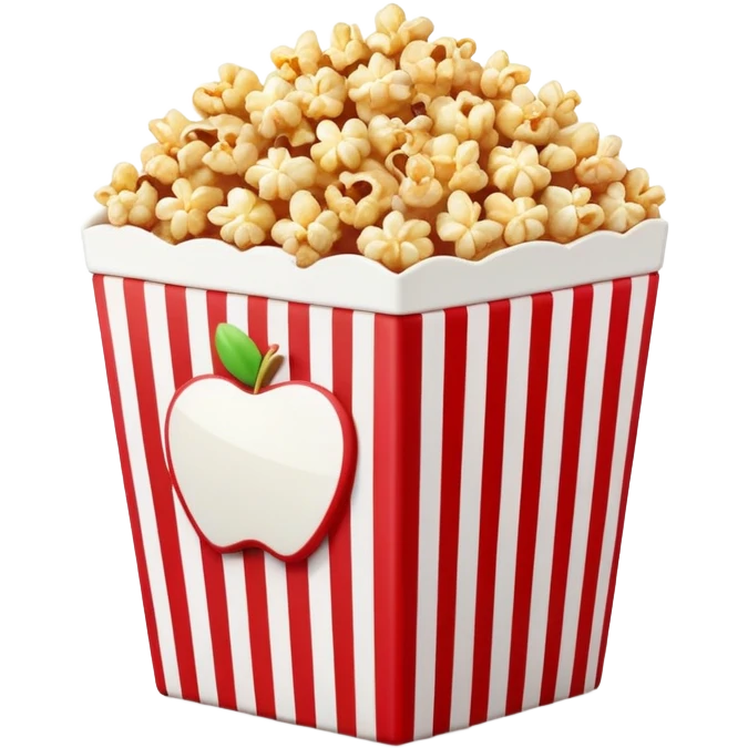 flat design caramel popcorn in red and white striped box, minimal details, Apple emoji aesthetic emoji