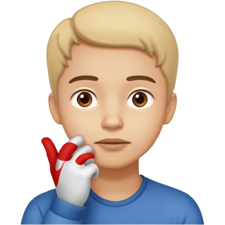 Person hesitating, looking up with hand on chin. Cartoon style. emoji