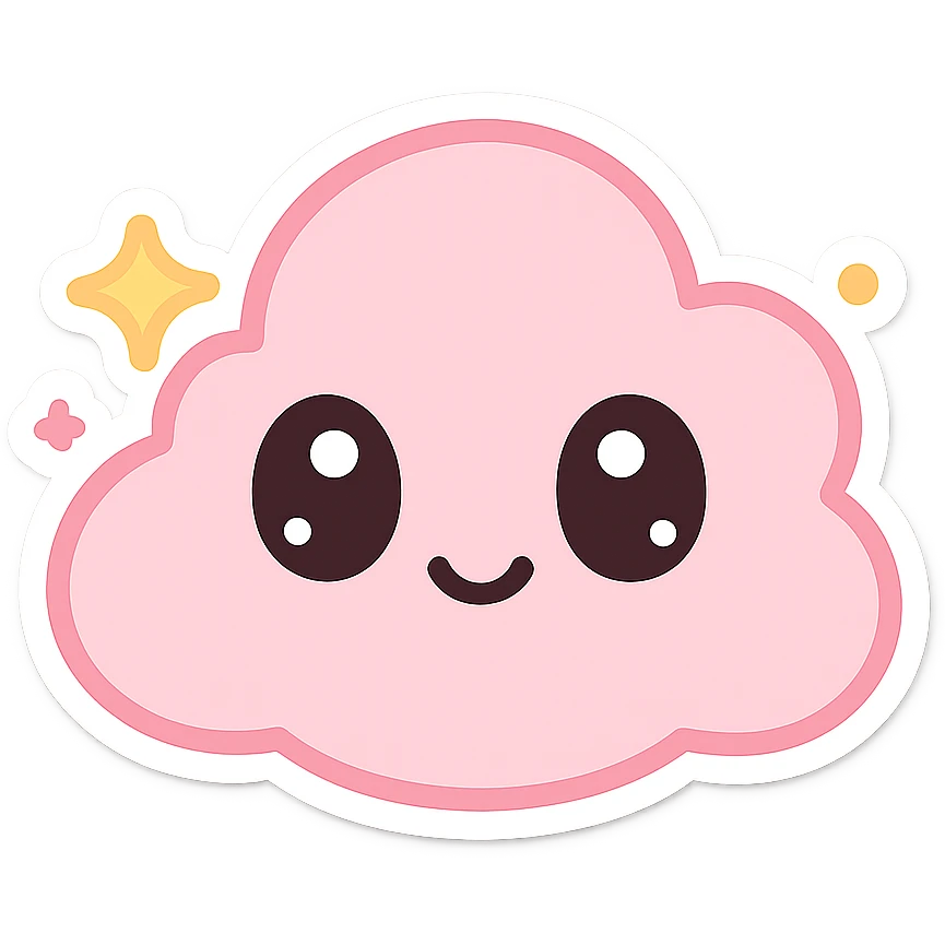 pink sticker with sparkles, kawaii style emoji