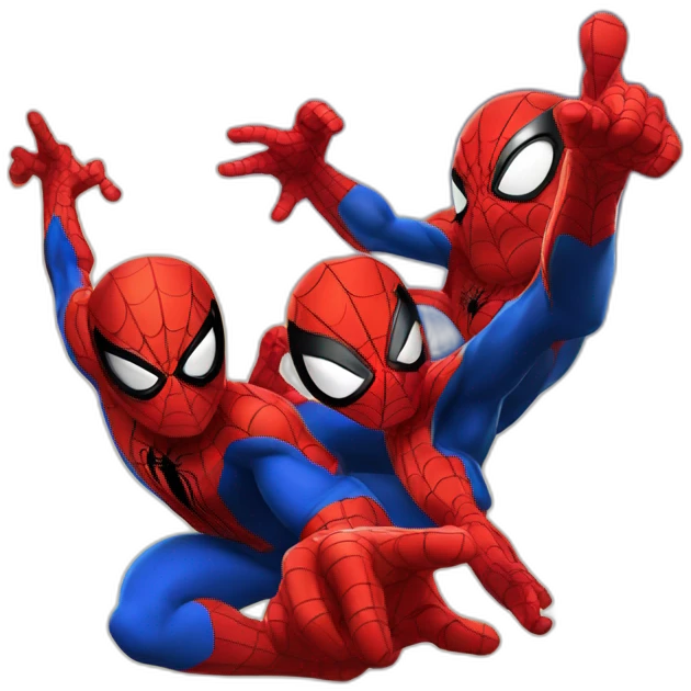 Spiderman trio pointing to each other emoji