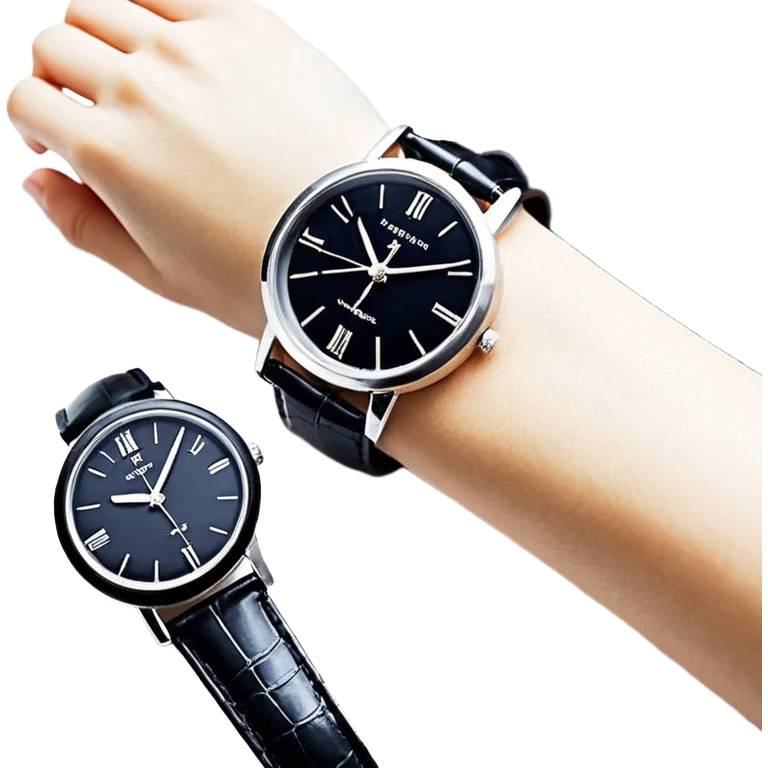 Чёрные наручные часы, у которых виден только циферблат и ремешок спереди emoji