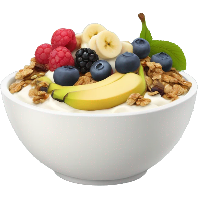 yoghurt bowl with banana, berries and granola emoji