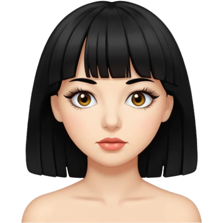 Woman with black hair, bangs and thick eyelashes emoji