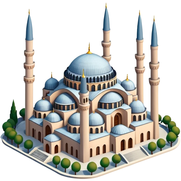 Isometric illustration of Istanbul, featuring Hagia Sophia with its large central dome and four tall minarets, paint photorealistic style emoji